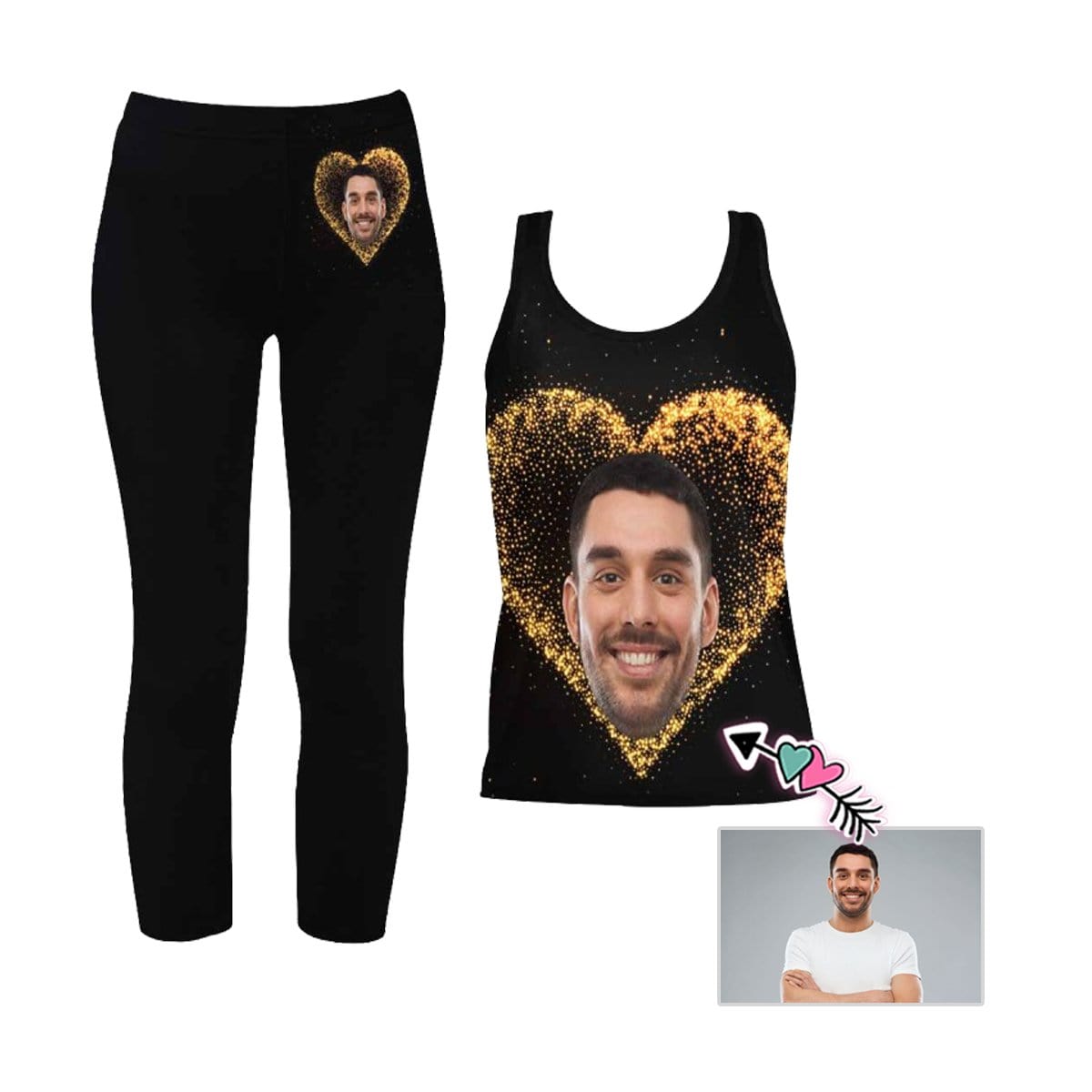 Custom Custom Face Heart Women's 2 Piece Stretchy Racerback Tank & Legging Set - YesCustom