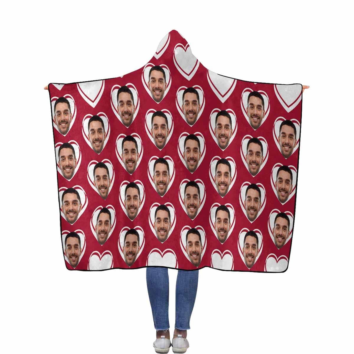 Custom Custom Face Hearts Flannel Hooded Blanket - YesCustom