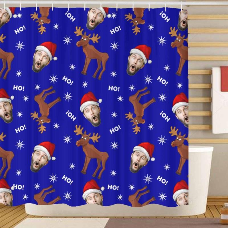 Custom Custom Face Ho Ho Ho Reindeer Christmas Shower Curtain 72"x72" - YesCustom