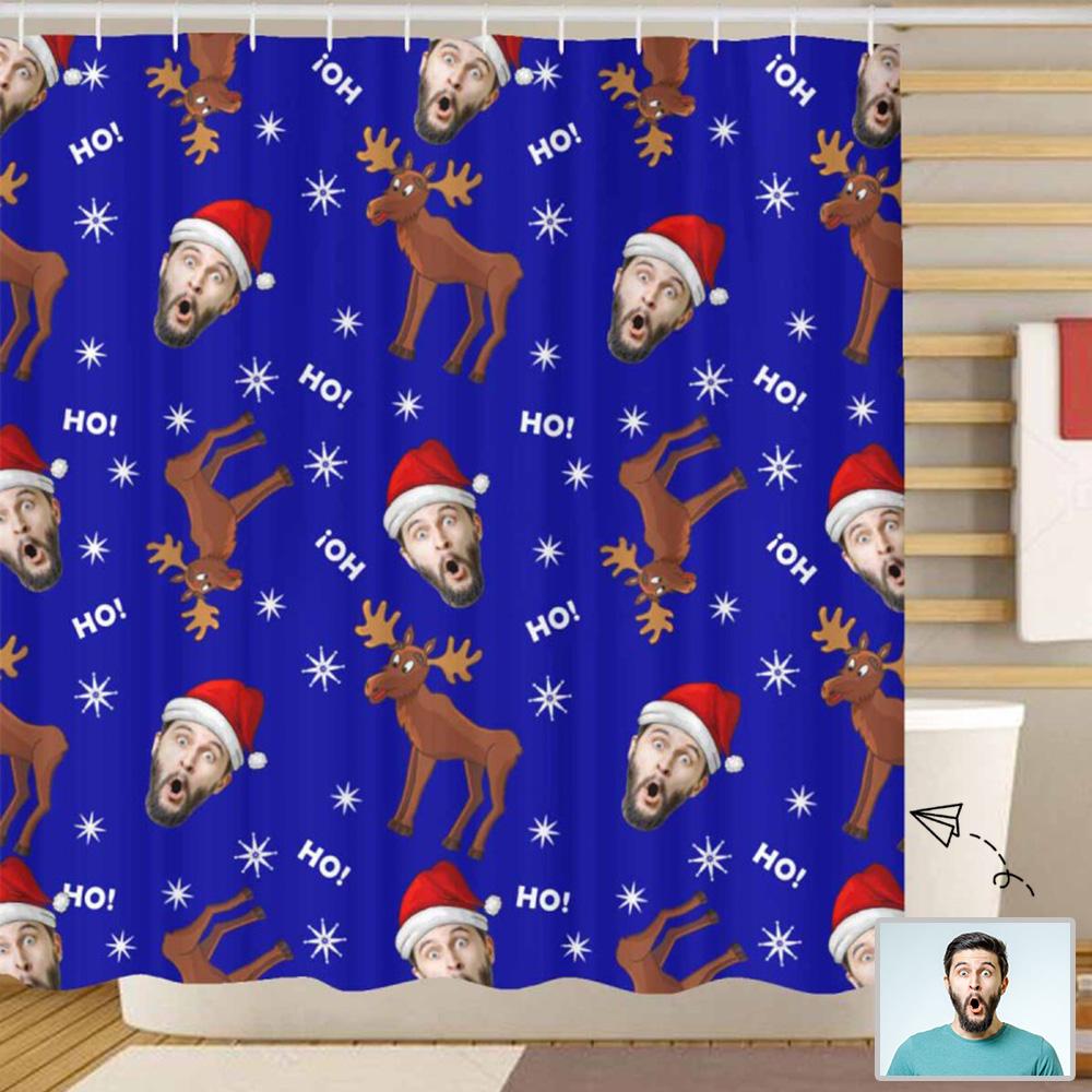 Custom Custom Face Ho Ho Ho Reindeer Christmas Shower Curtain 72"x72" - YesCustom
