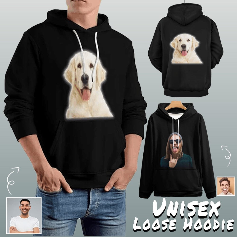 Custom Custom Face Hoodie Black Hoodie with Design Unisex Plus Size Hoodie for Him Her Personalized Big Face Loose Hoodie Top Outfits - YesCustom
