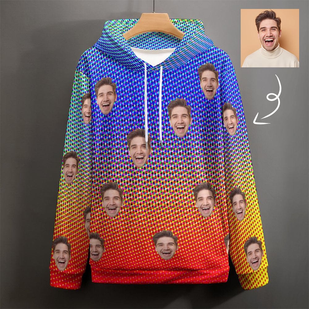 Custom Custom Face Hoodie Cool Hoodie Designs Colorful Large Size Hooded Pullover Personalized Big Face Loose Hoodie Top Outfits - YesCustom