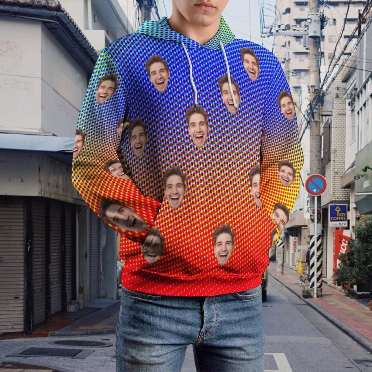 Custom Custom Face Hoodie Cool Hoodie Designs Colorful Large Size Hooded Pullover Personalized Big Face Loose Hoodie Top Outfits - YesCustom