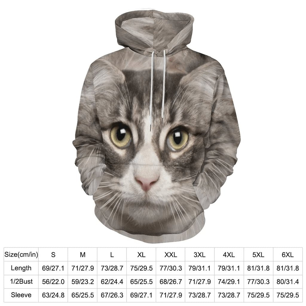 Custom Custom Face Hoodie Design Personalized Cat Seamless Big Face Unisex Loose Hoodie Custom Large Size Hooded Pullover - YesCustom