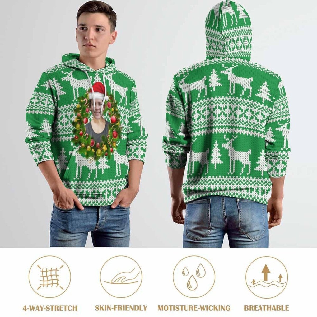 Custom Custom Face Hoodie Design Your Own Hoodie Green Plus Size for Him Her Personalized Photo Unisex Loose Hoodie Custom Top Outfits for Christmas - YesCustom