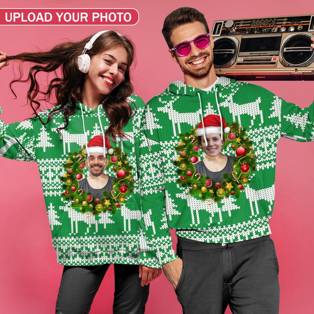 Custom Custom Face Hoodie Design Your Own Hoodie Green Plus Size for Him Her Personalized Photo Unisex Loose Hoodie Custom Top Outfits for Christmas - YesCustom