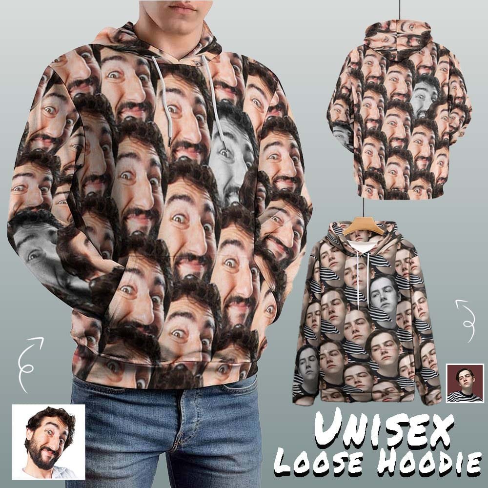 Custom Custom Face Hoodie Jump Color Gray Unisex Large Size Design Your Own Hoodie Personalized Big Seamless Face Loose Hoodie Top Outfits - YesCustom