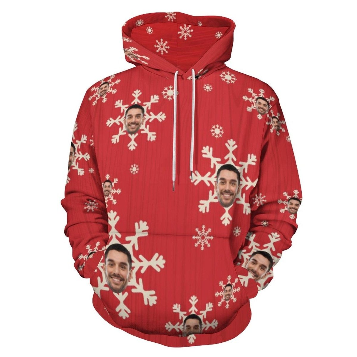 Custom Custom Face Hoodie Personalized Face Unisex Loose Cool Hoodie Designs Custom Top Outfits Snowflake Red Background Large Size Hooded Pullover - YesCustom