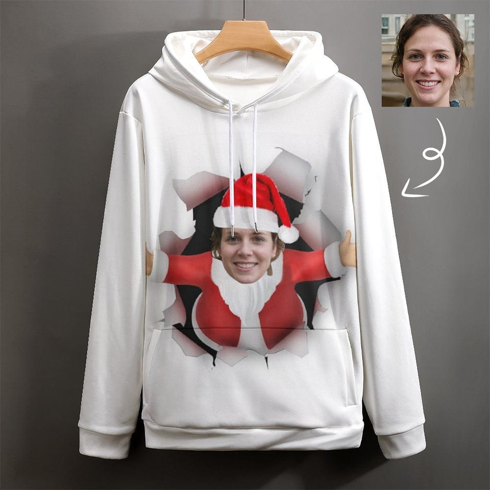 Custom Custom Face Hoodie Santa Claus Plus Size Design Your Own Hoodie Personalized Photo Unisex Loose Hoodie Custom Top Outfits for Christmas - YesCustom