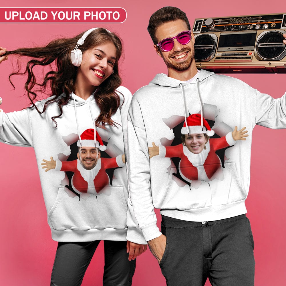 Custom Custom Face Hoodie Santa Claus Plus Size Design Your Own Hoodie Personalized Photo Unisex Loose Hoodie Custom Top Outfits for Christmas - YesCustom