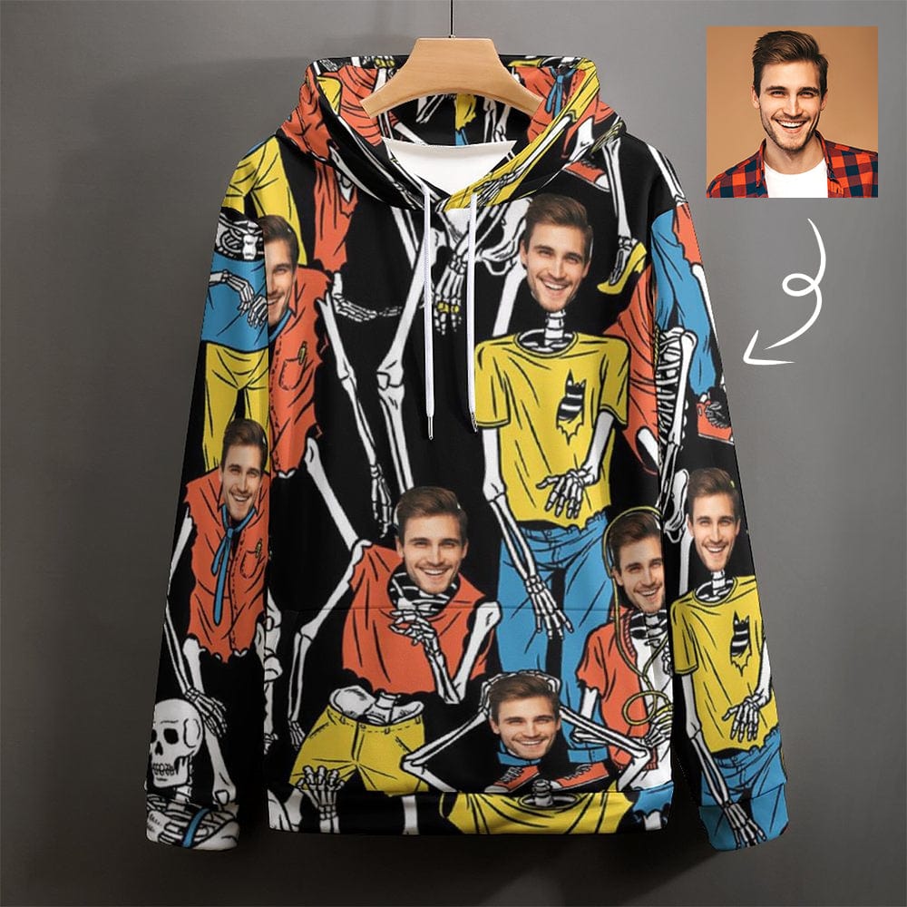 Custom Custom Face Hoodie Skeleton Unisex Large Size Design Your Own Hoodie Personalized Loose Hoodie Top Outfits - YesCustom