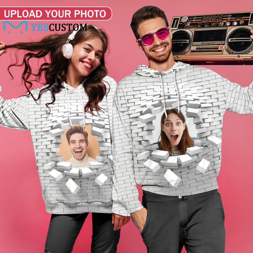 Custom Custom Face Hoodie White Wall Background Large Size Hooded Pullover Personalized Big Face Loose Design Your Own Hoodie - YesCustom