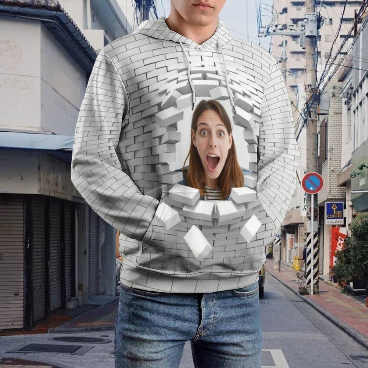 Custom Custom Face Hoodie White Wall Background Large Size Hooded Pullover Personalized Big Face Loose Design Your Own Hoodie - YesCustom