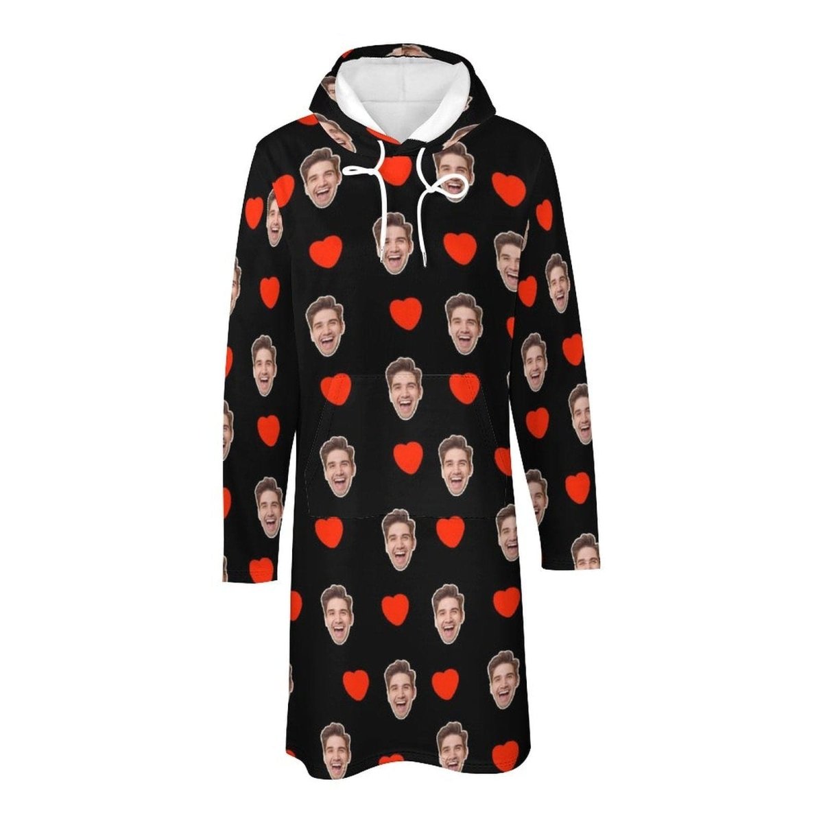 Custom Custom Face Hoodies Dress Cool Hoodie Designs Red Heart Women's Long Sleeve Loose Hooded Pullover Dress with Pocket - YesCustom