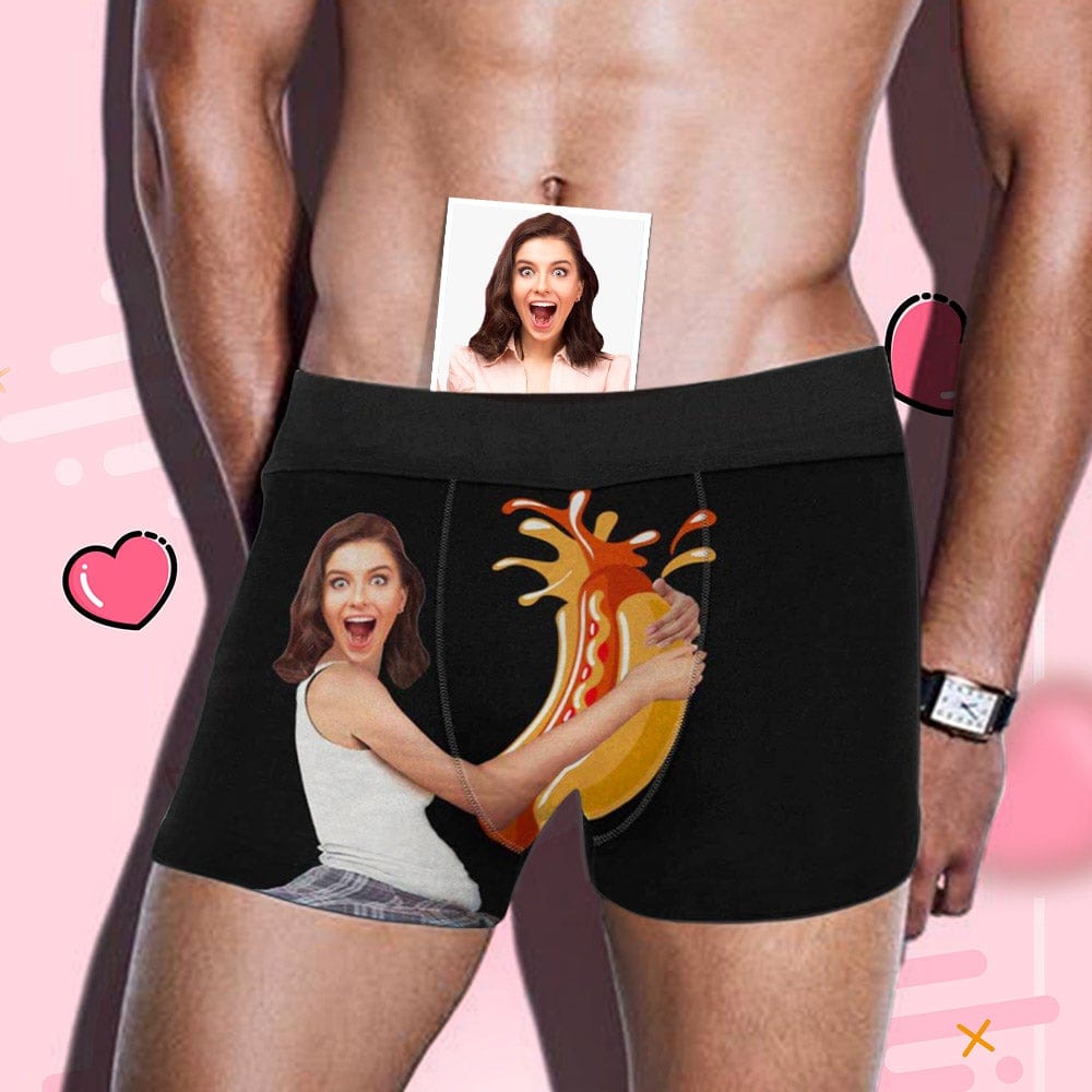 Custom Custom Face Hot Dog Men's Print Boxer Briefs Design Your Own Custom Underwear Unique Design Gift - YesCustom