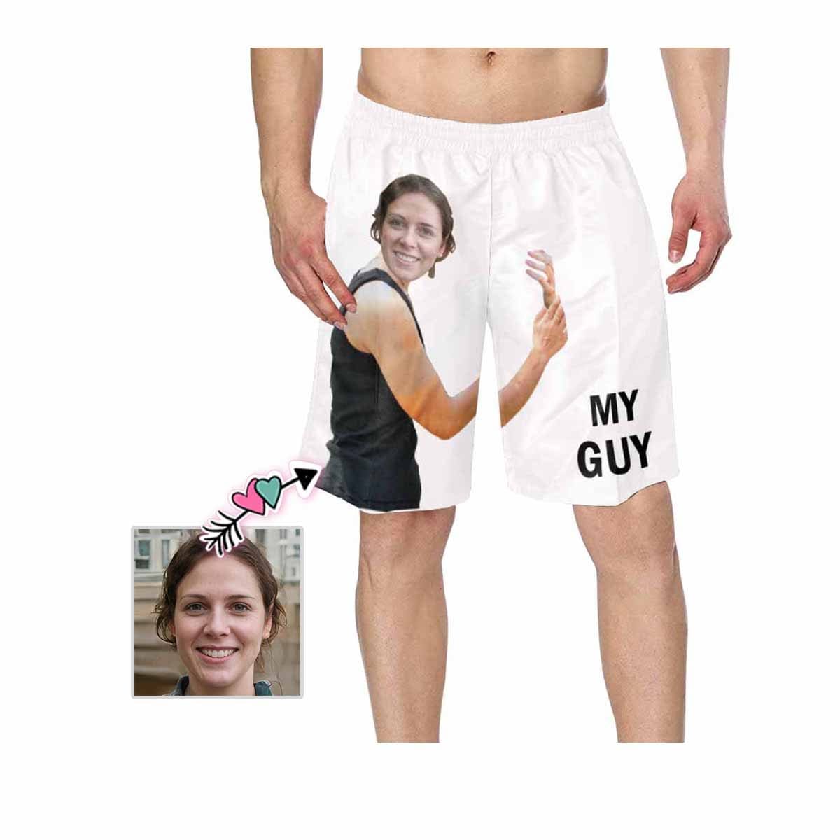 Custom Custom Face Hug My Guy Personalized Photo Men's Elastic Beach Shorts - YesCustom