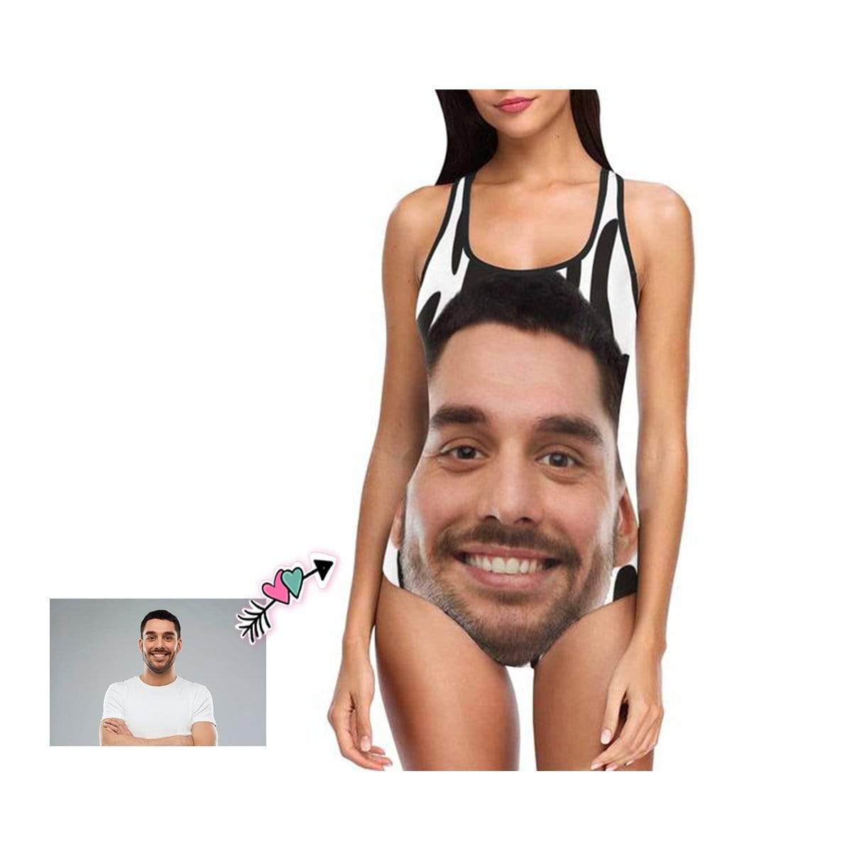 Custom Custom Face Husband Black&White Swimsuit Personalized Women's One Piece Bathing Suit Honeymoons Birthday Party - YesCustom