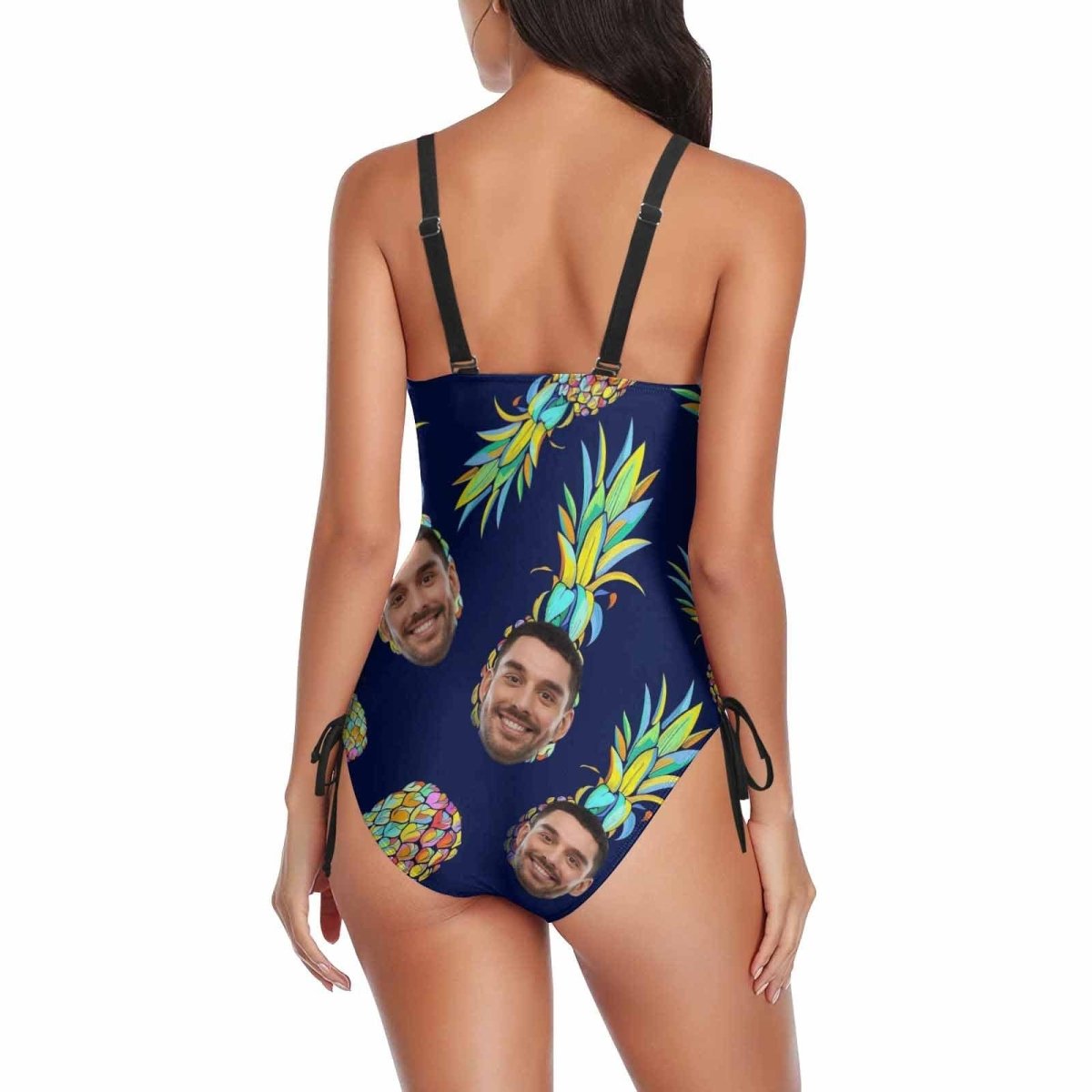Custom Custom Face Hwaiian Style Swimsuits Personalized Women's New Drawstring Side One Piece Bathing Suit Holiday Party - YesCustom