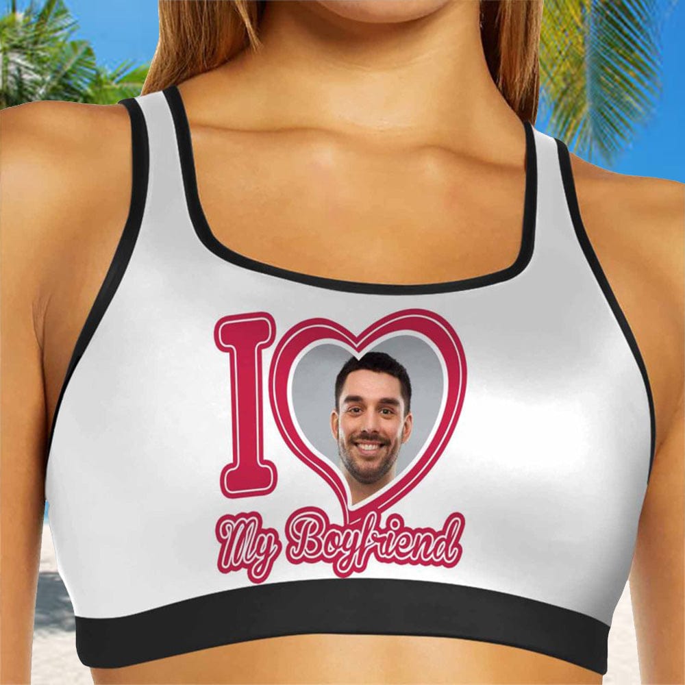 Custom Custom Face I Love My Boyfriend Sports Bra Personalized Women's All Over Print Yoga Sports Bra - YesCustom