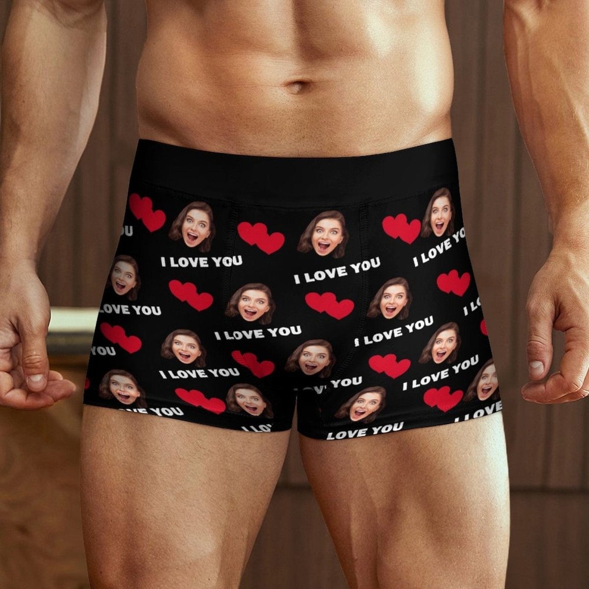 Custom Custom Face I Love U Heart Couple Underwear Personalized Women's Classic Thong&Men's Waistband Boxer Briefs For Couple Valentine's Day Gift - YesCustom