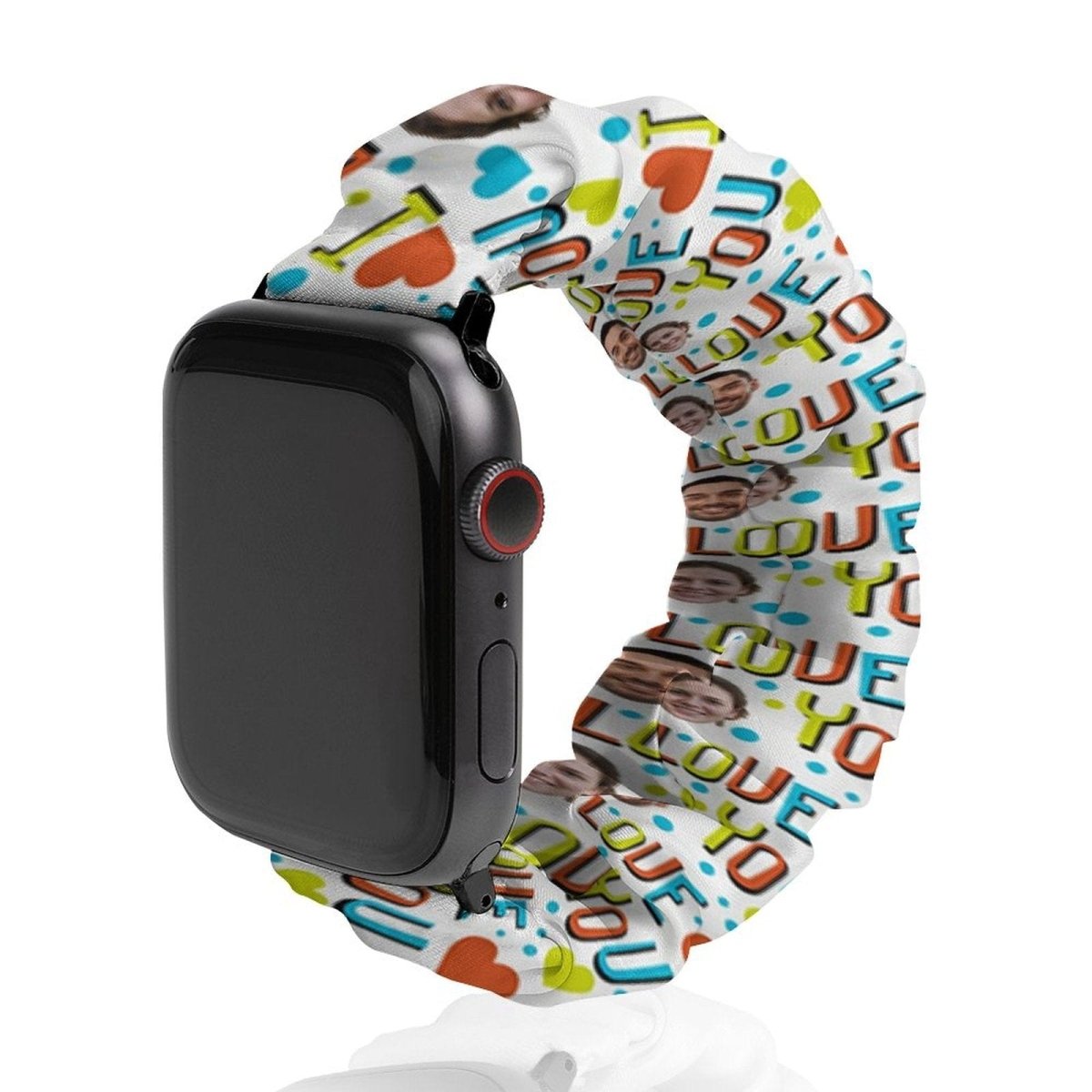 Custom Custom Face I Love U Scrunchie Elastic Watch Band Compatible with Apple Watch Band Women Girls Cloth Hair Rubber Band Strap Bracelet for iwatch - YesCustom