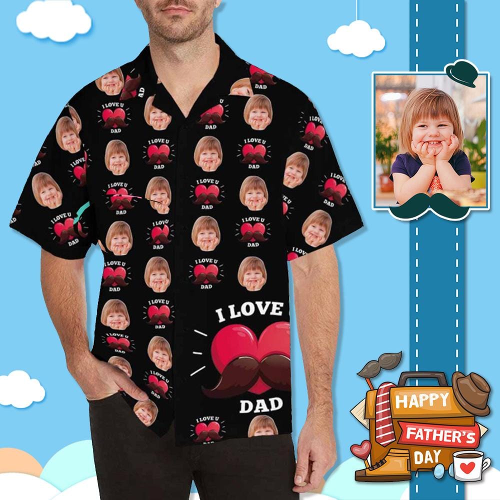 Custom Custom Face I Love You Dad Men's All Over Print Hawaiian Shirt - YesCustom