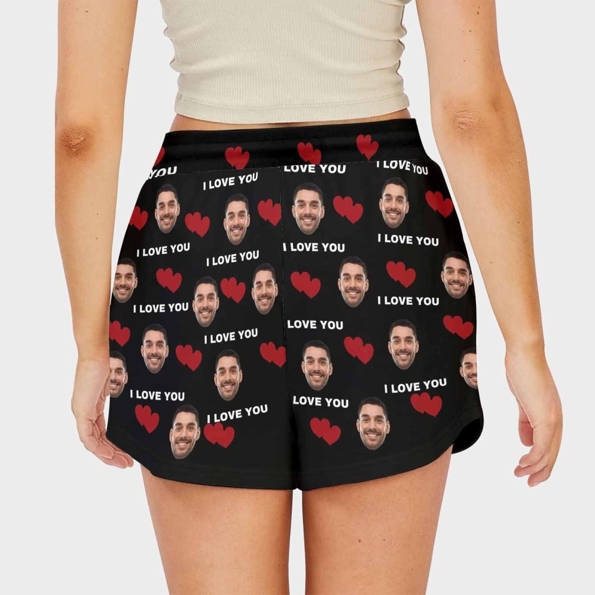 Custom Custom Face I Love You Funny Mid-Length Board Shorts Swim Trunks for Her Create Your Own Personalized Shorts - YesCustom