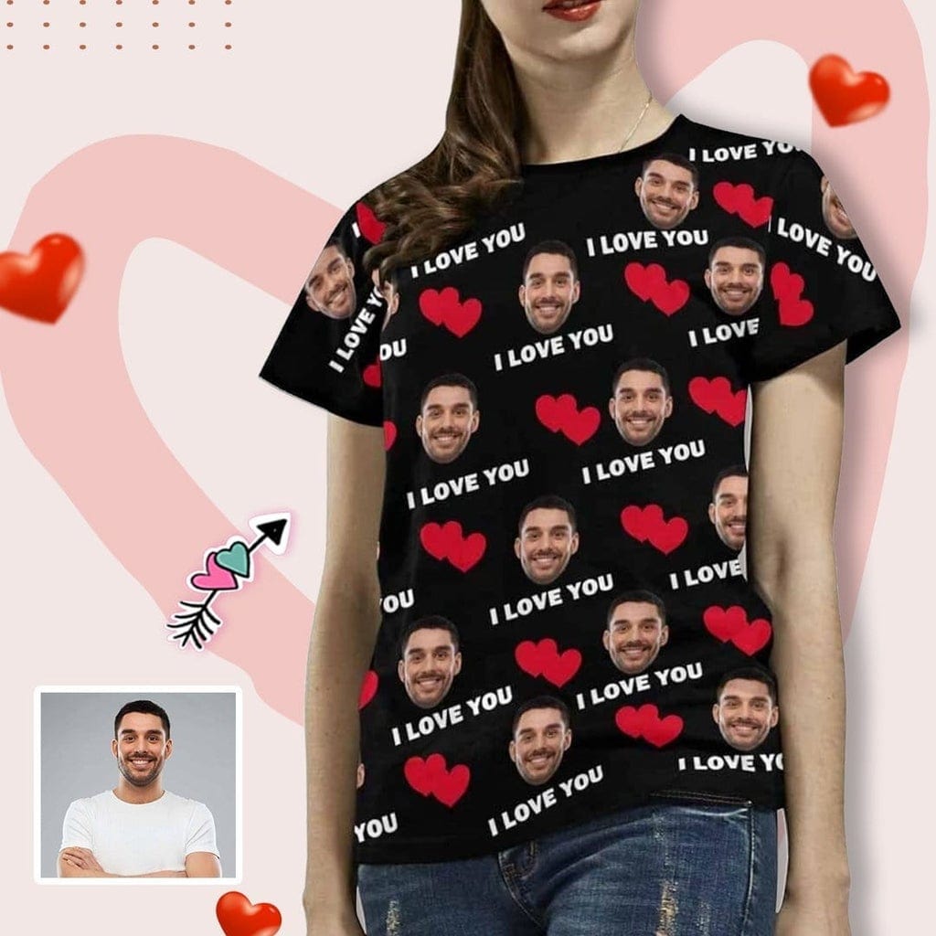 Custom Custom Face I Love You Matching Couple T Shirts Add Your Own Personalized Photo or Image - YesCustom