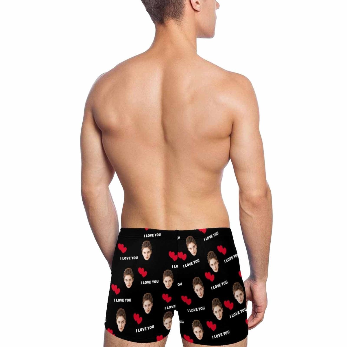 Custom Custom Face I Love You Men's Athletic Swim Jammers Quick Dry Waterproof Compression Square Leg Swim Briefs Swimsuit - YesCustom