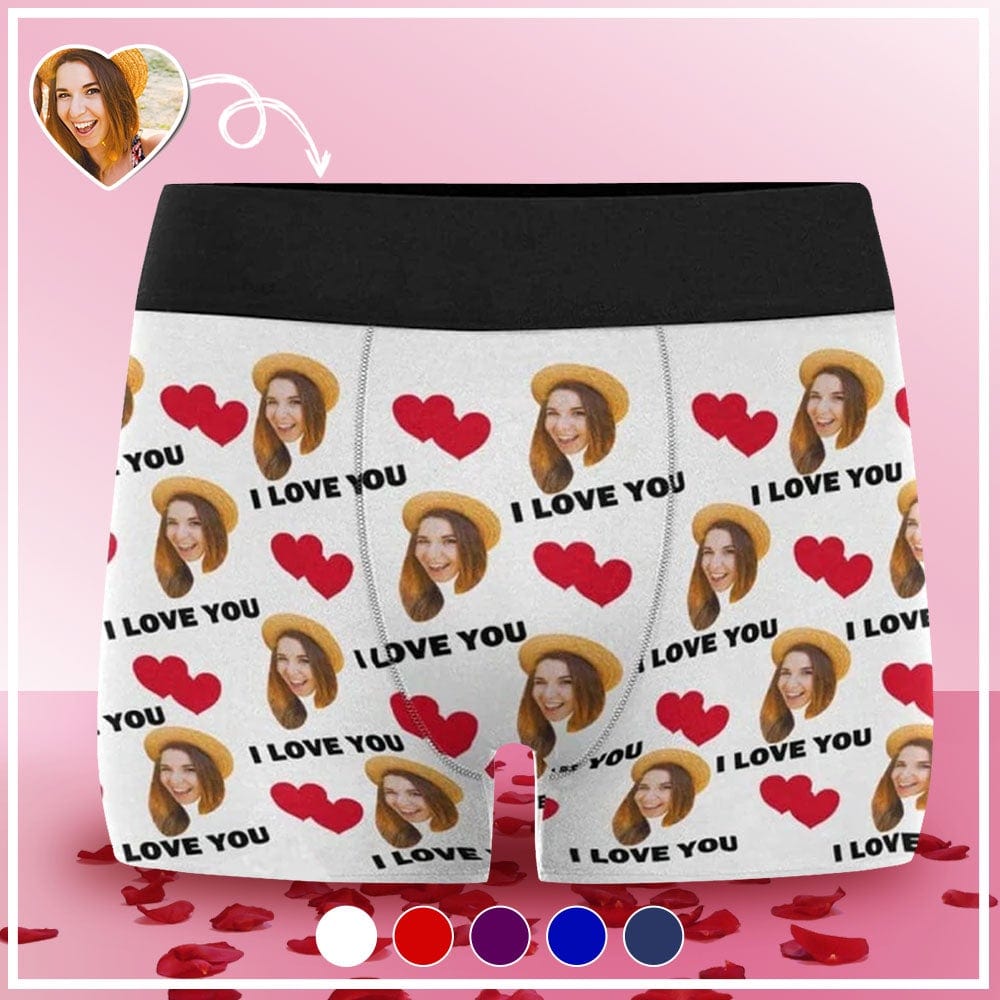 Custom Custom Face I Love You Men's Boxer Briefs Personalized Underwear with Photo Gift for Men Valentine’s Day Gift - YesCustom