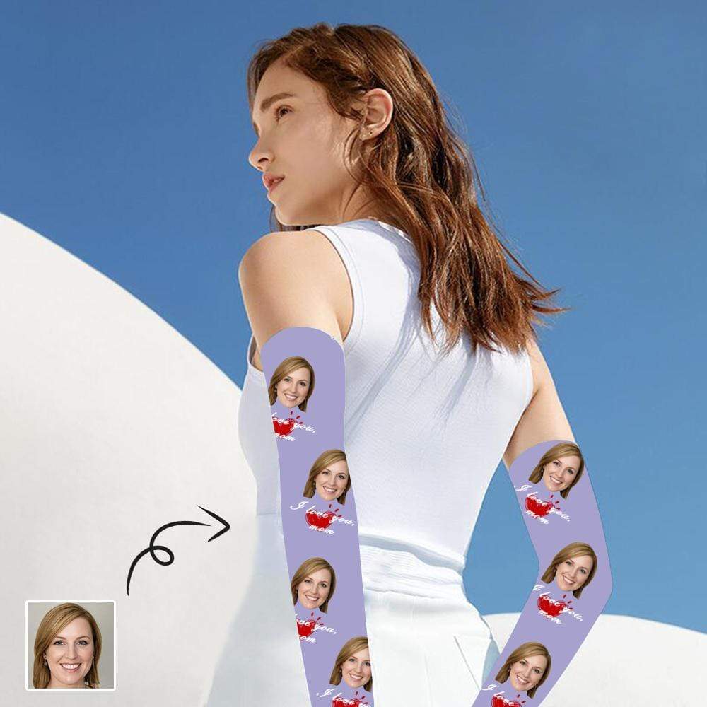 Custom Custom Face I Love You Mom Purple Ice Silk Sun Protection Sleeves - YesCustom