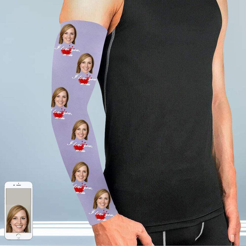 Custom Custom Face I Love You Mom Purple Ice Silk Sun Protection Sleeves - YesCustom