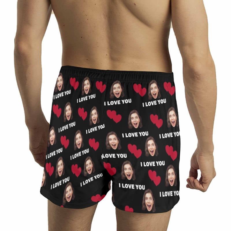 Custom Custom Face I Love You Multicolor Boxer Shorts Pure Cotton Shorts for Men - YesCustom