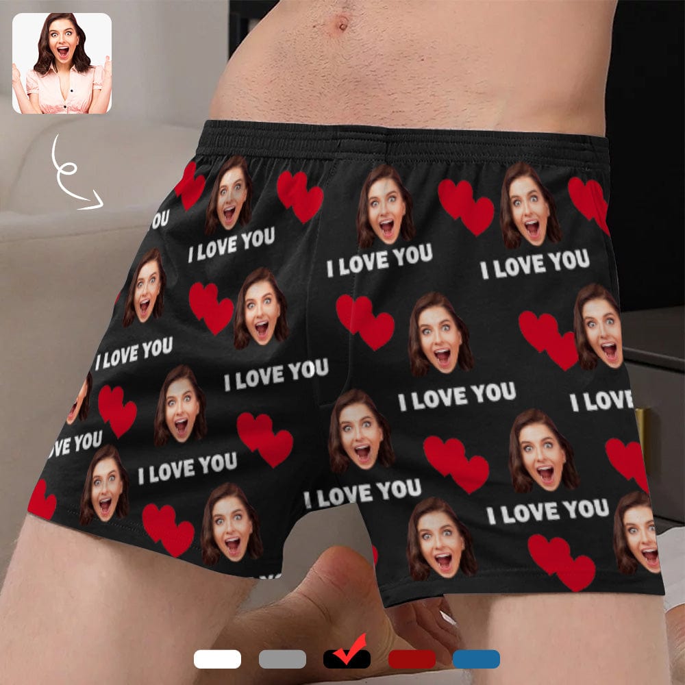 Custom Custom Face I Love You Multicolor Boxer Shorts Pure Cotton Shorts for Men - YesCustom