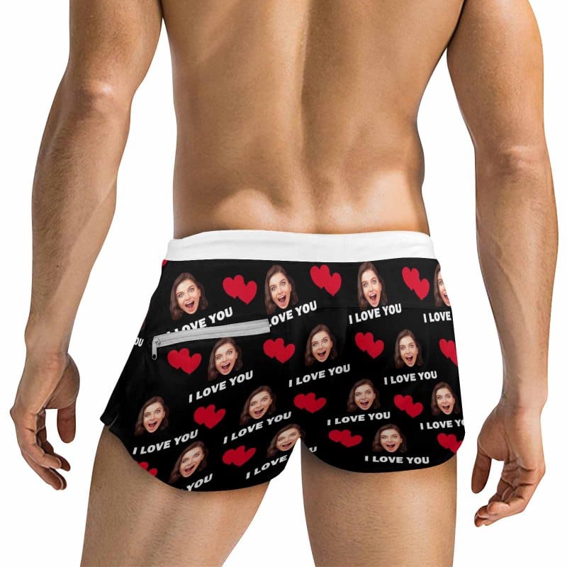 Custom Custom Face I Love You Multicolor Men's Short-leg Sport Shorts with Zipper Pockets Bodybuilding Short - YesCustom