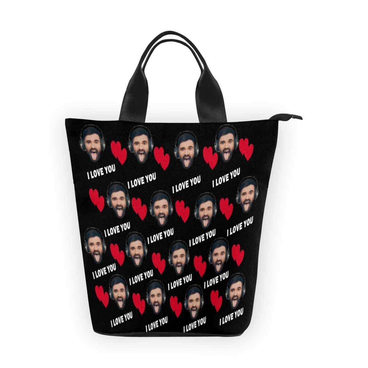 Custom Custom Face I Love You Nylon Lunch Bag - YesCustom