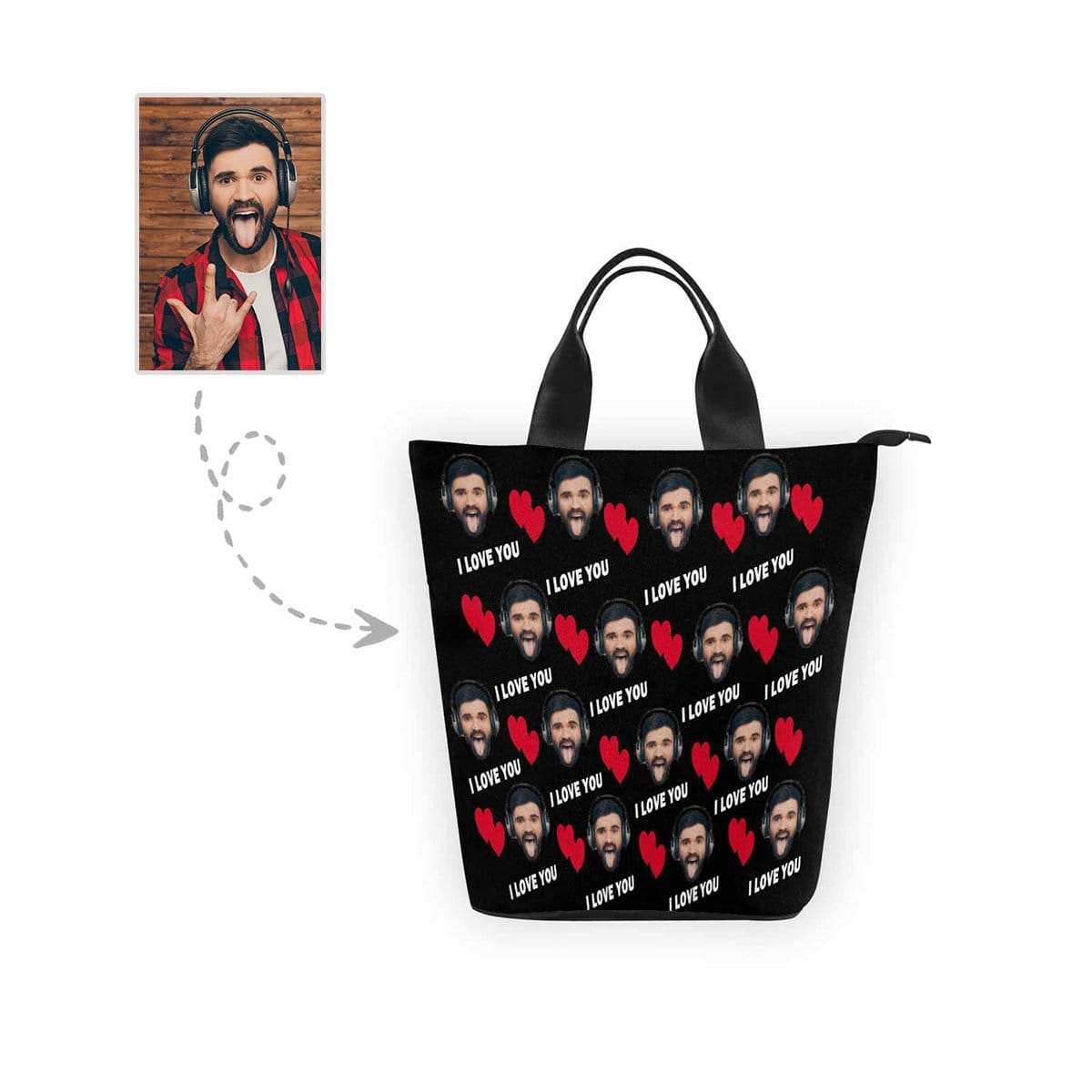 Custom Custom Face I Love You Nylon Lunch Bag - YesCustom