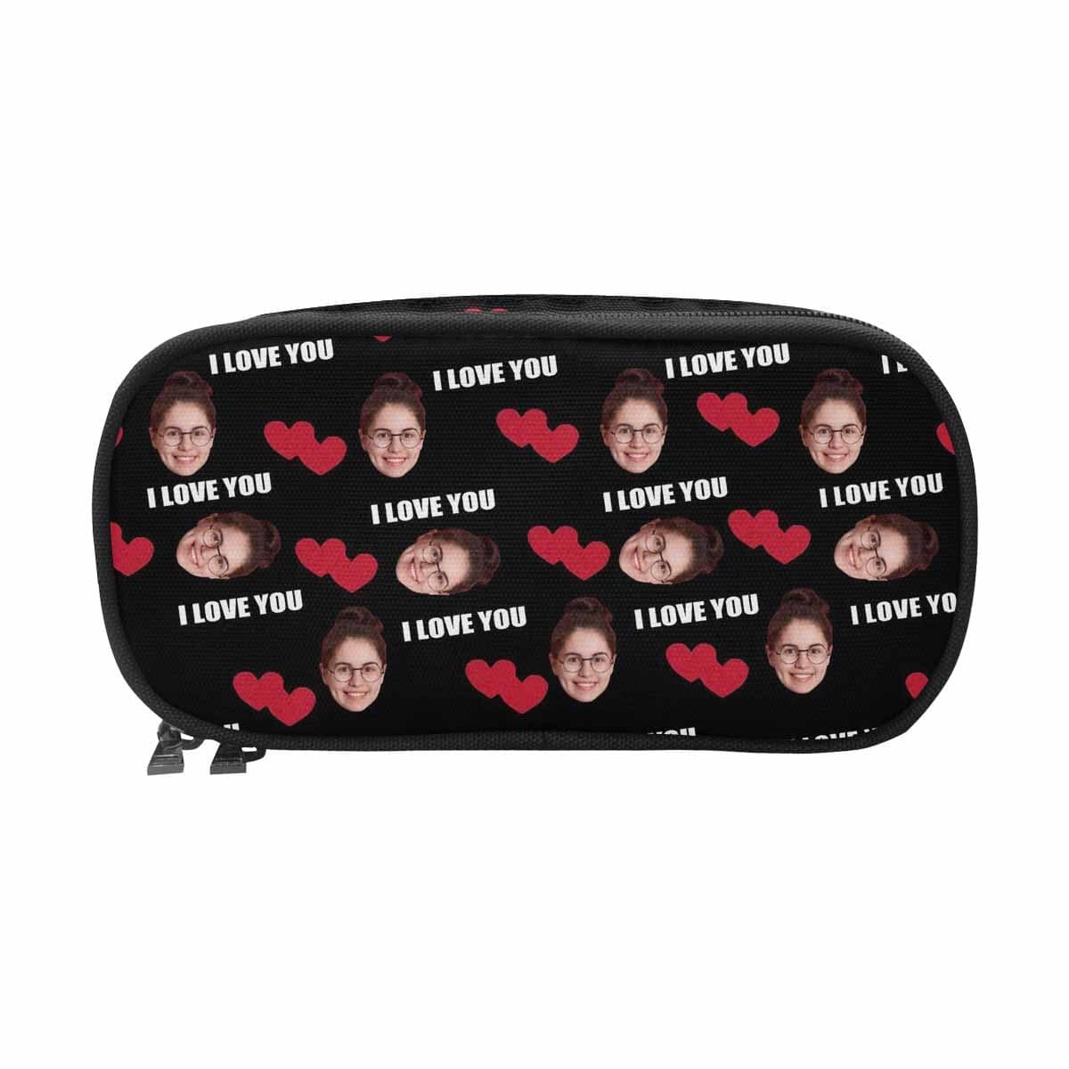 Custom Custom Face I Love You Red Love Pencil Pouch - YesCustom