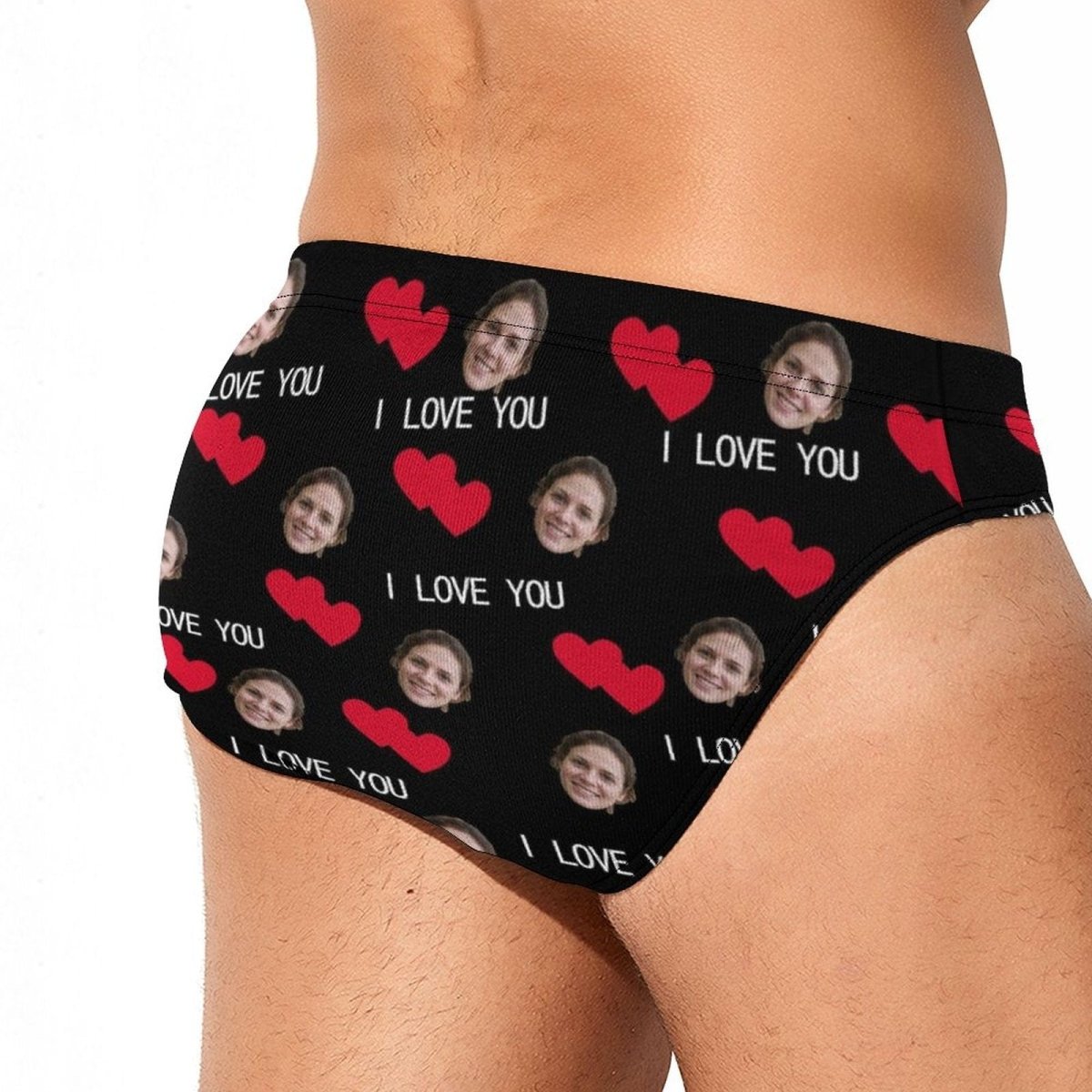 Custom Custom Face I Love You Triangle Swim Briefs Personalized Men's Swim Shorts with Girlfriend's Face - YesCustom