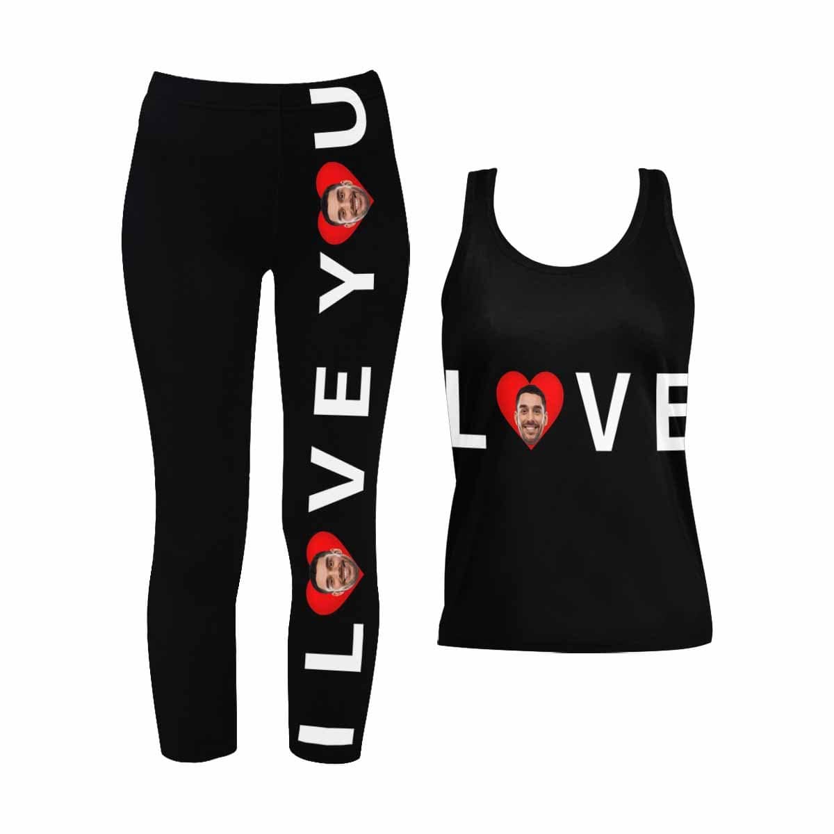 Custom Custom Face I Love You Women's 2 Piece Stretchy Racerback Tank & Legging Set - YesCustom