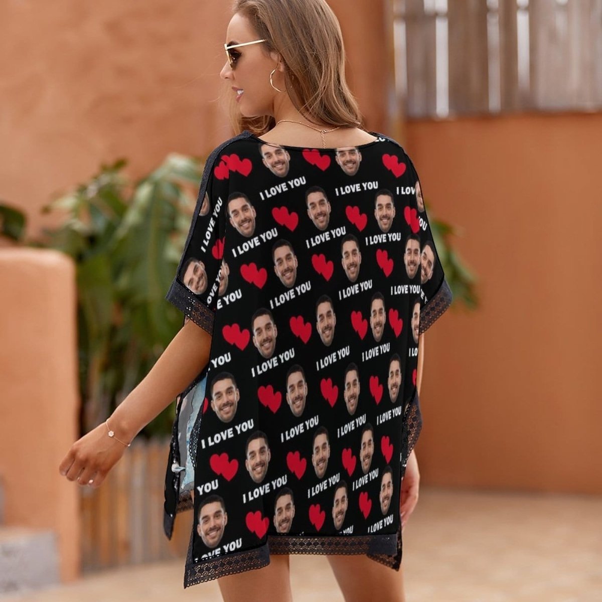 Custom Custom Face I Love You Women's Bikini Swimsuit Cover Up - YesCustom