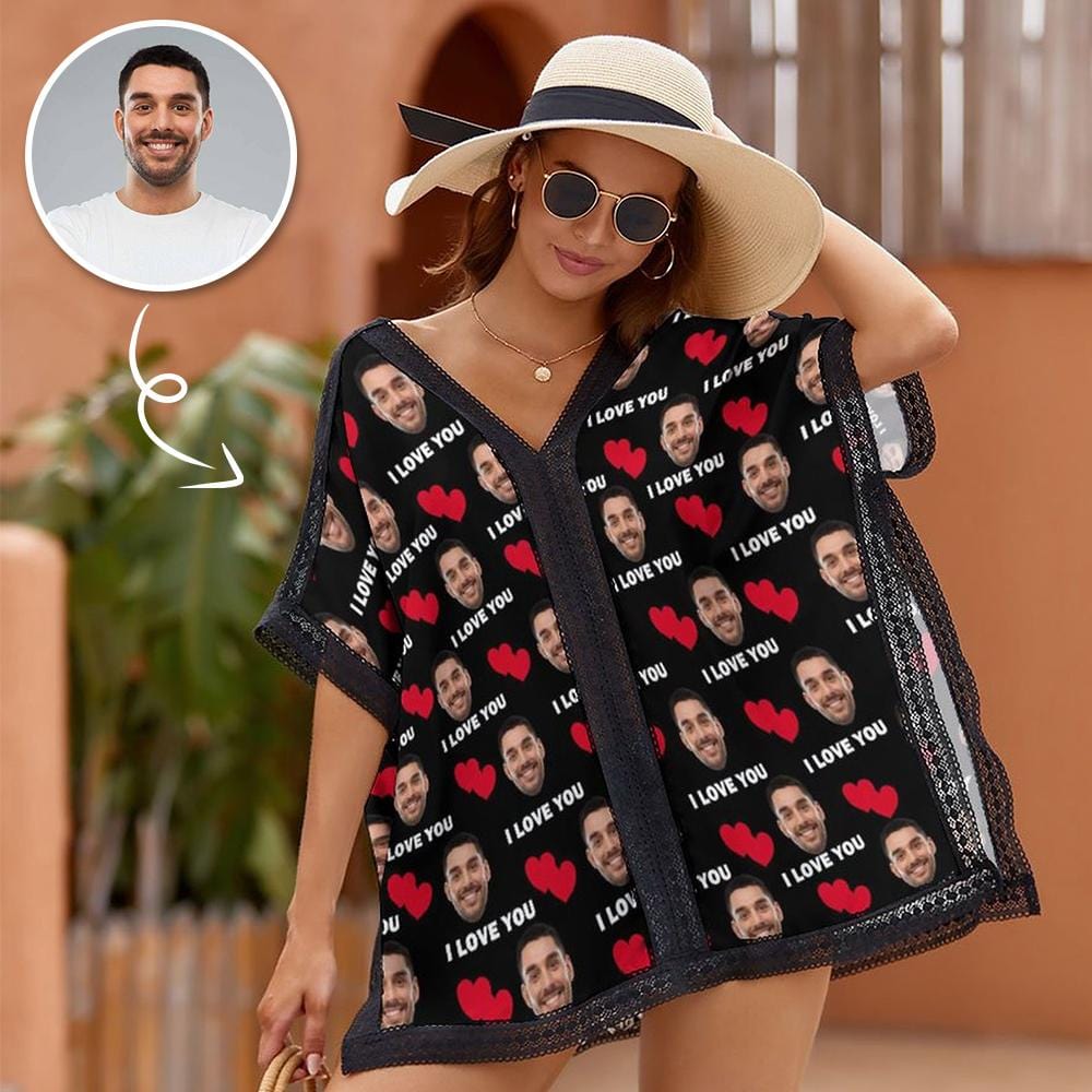 Custom Custom Face I Love You Women's Bikini Swimsuit Cover Up - YesCustom