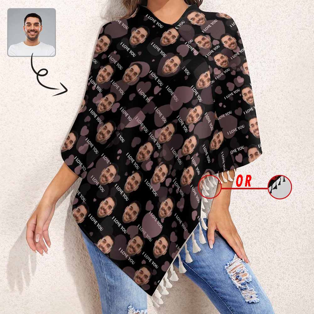 Custom Custom Face I Love You Women's Fringed Knitted Cape Bikini Cover Up - YesCustom