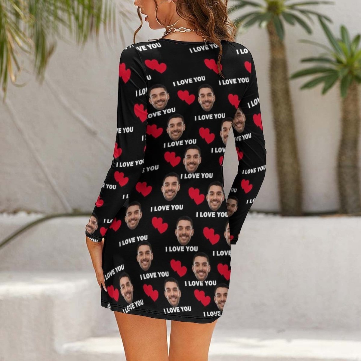 Custom Custom Face I Love You Women's Slim-fit dress with cut-out waist - YesCustom