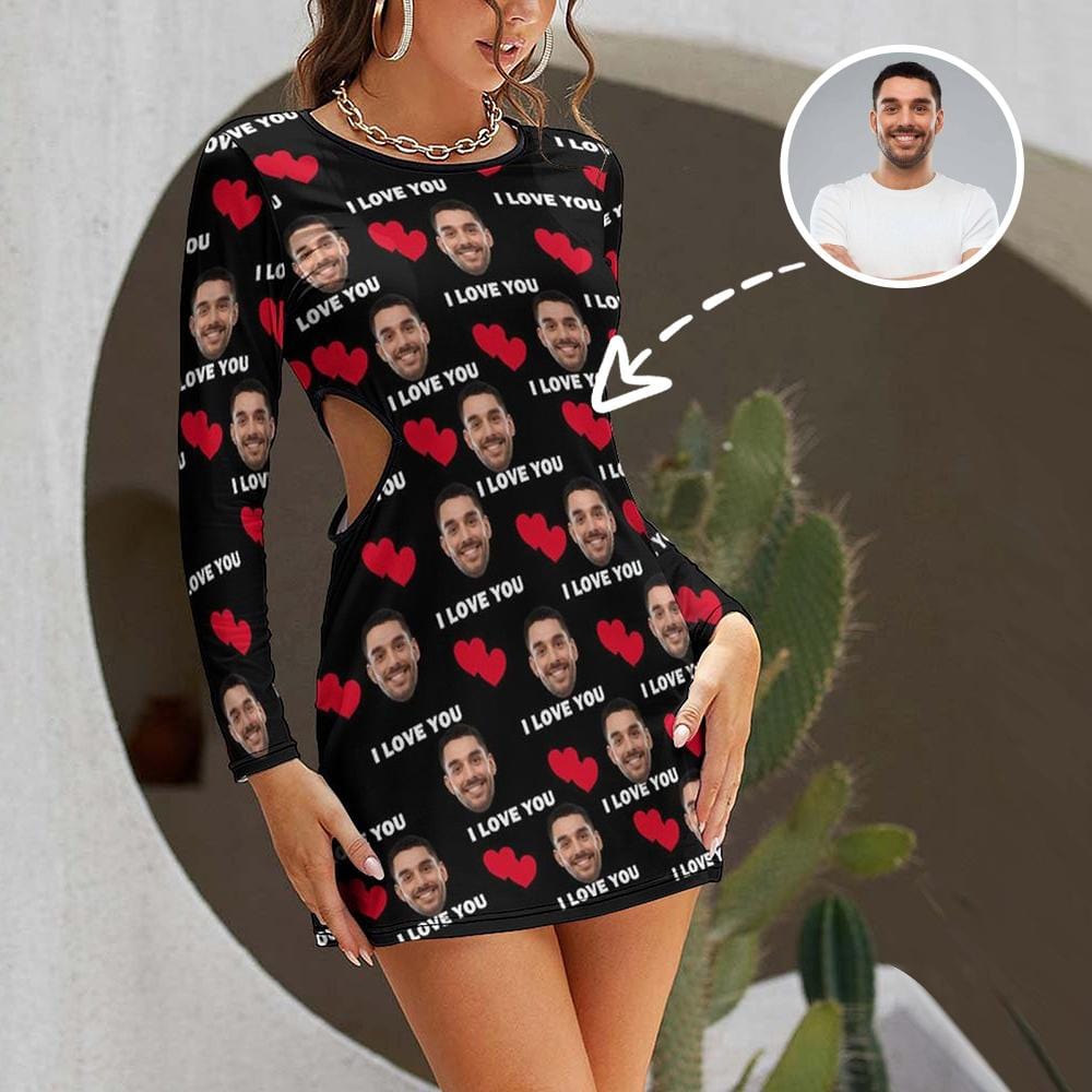 Custom Custom Face I Love You Women's Slim-fit dress with cut-out waist - YesCustom
