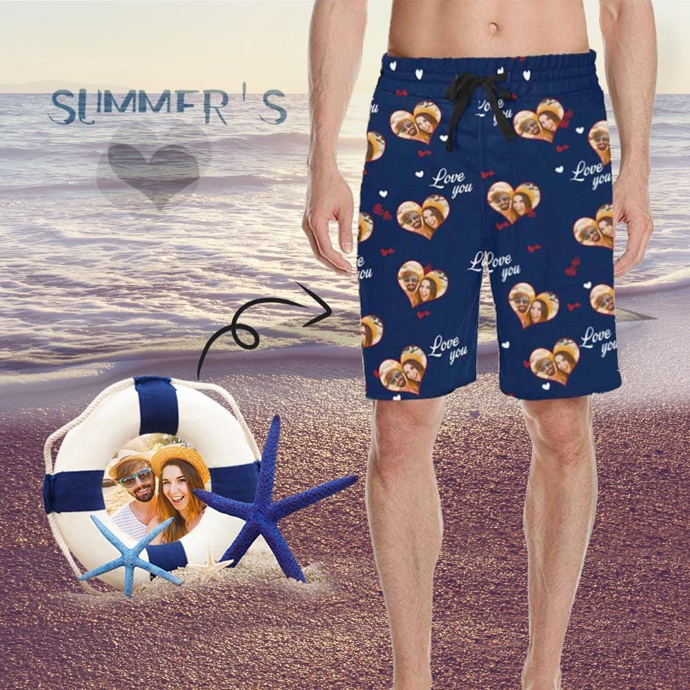 Custom Custom Face In Heart Personalized Photo Men's All Over Print Casual Shorts - YesCustom