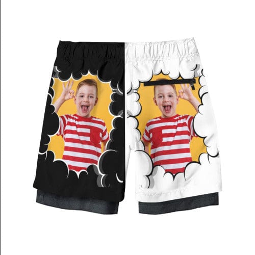 Custom Custom Face Kid's 2 in 1 Sport Shorts Personalized Clouds Drawstring Trunk for 5-12 Years Boy - YesCustom