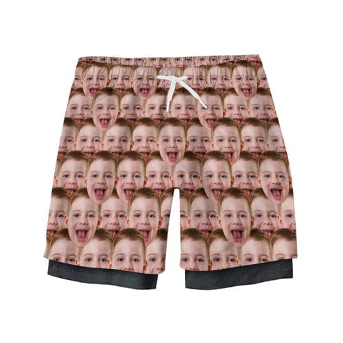 Custom Custom Face Kid's 2 in 1 Sport Shorts Personalized Seamless Drawstring Trunk for 5-12 Years Boy - YesCustom