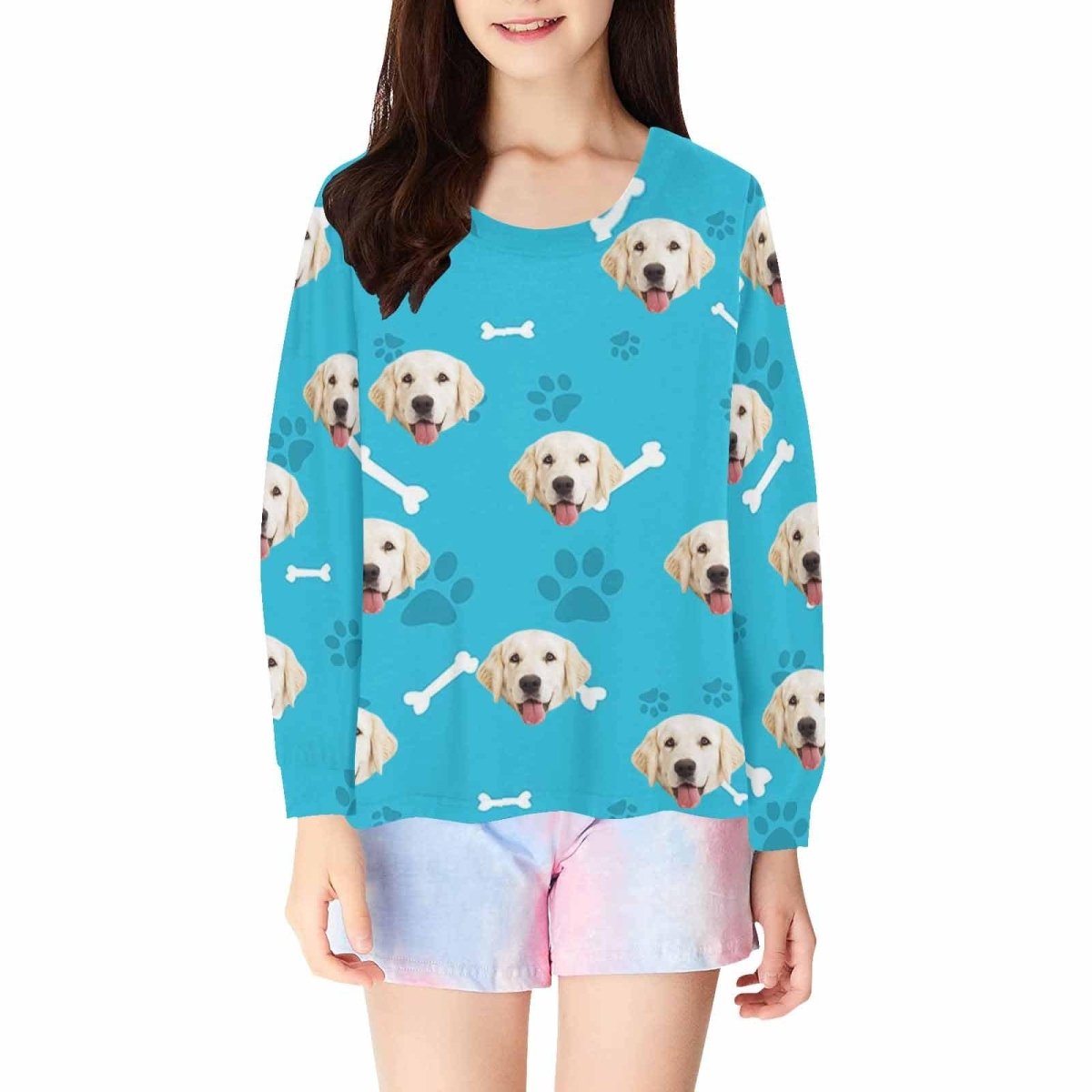 Custom Custom Face Kids' All Over Print Pajama Top & Trousers Multiple Colors Pet Personalized Long Pajama Set - YesCustom