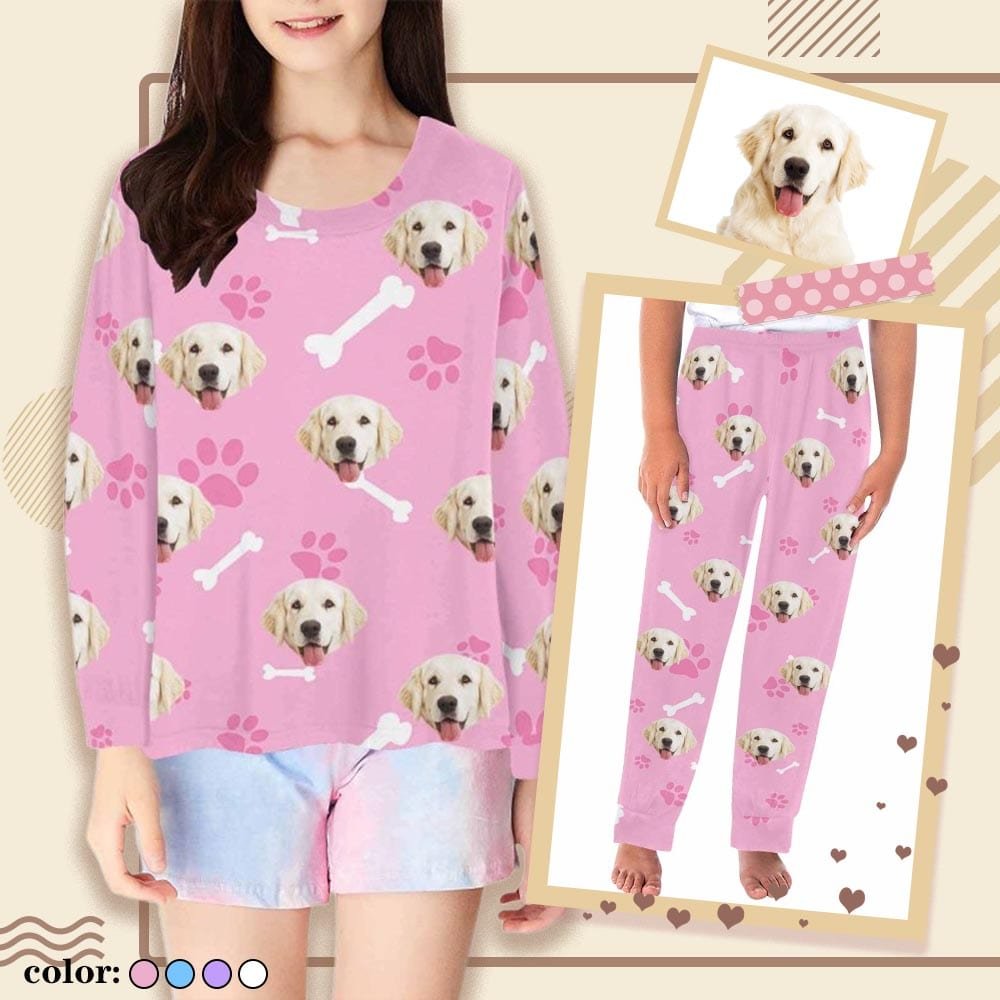Custom Custom Face Kids' All Over Print Pajama Top & Trousers Multiple Colors Pet Personalized Long Pajama Set - YesCustom